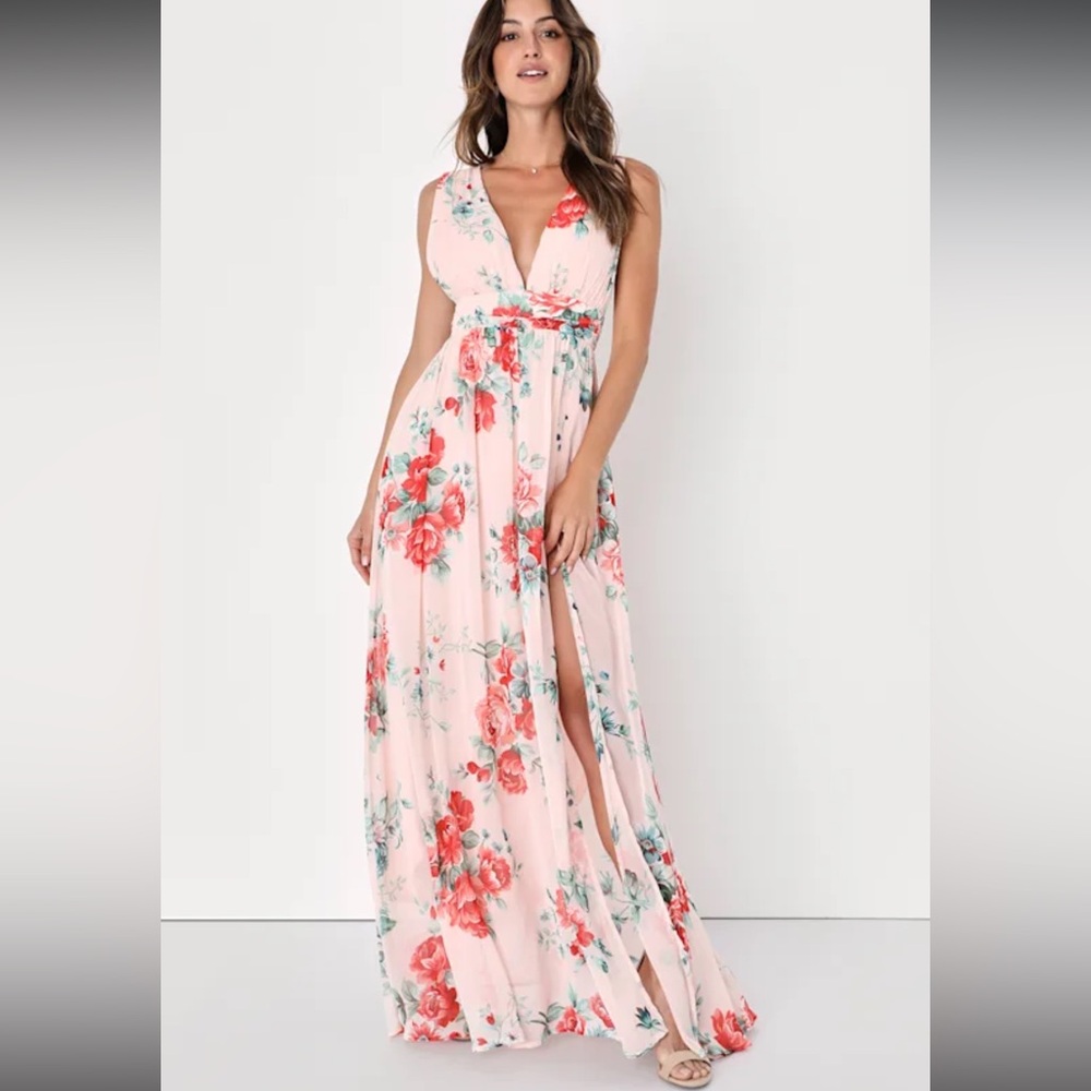 Lulu’s Garden Meandering Blush Floral Maxi Dress